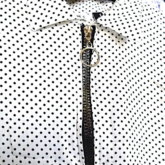 ALPHABET ZIPPER TOP S Fashion Jeans Polka Dot Blouse Sheer Spring Teachercore - Picture 3 of 9